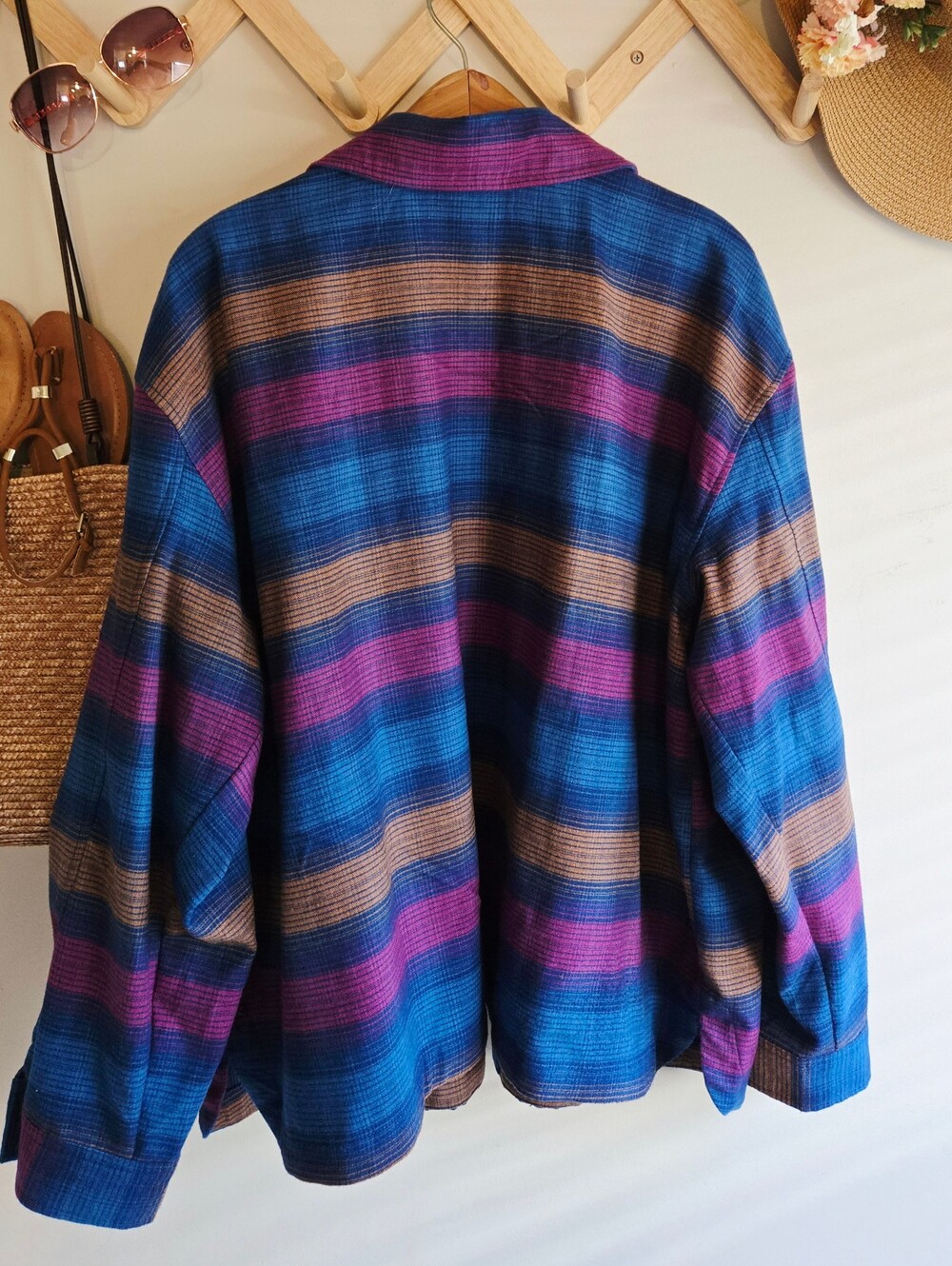 Ruby Rd. Striped Blue Purple Brown Button-Front Shacket - Picture 2 of 4